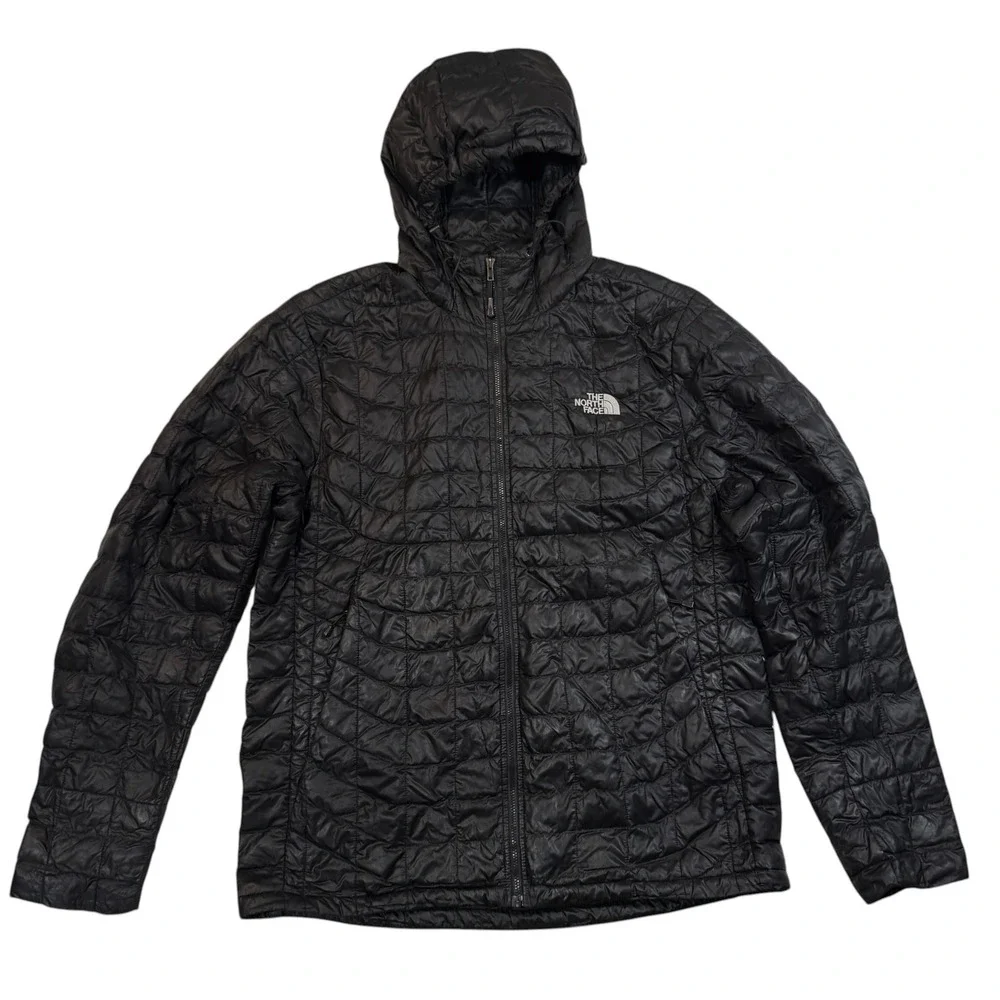 The North Face Thermoball Hooded Jacket Black Quilted Puffer Mens Medium‎ C761